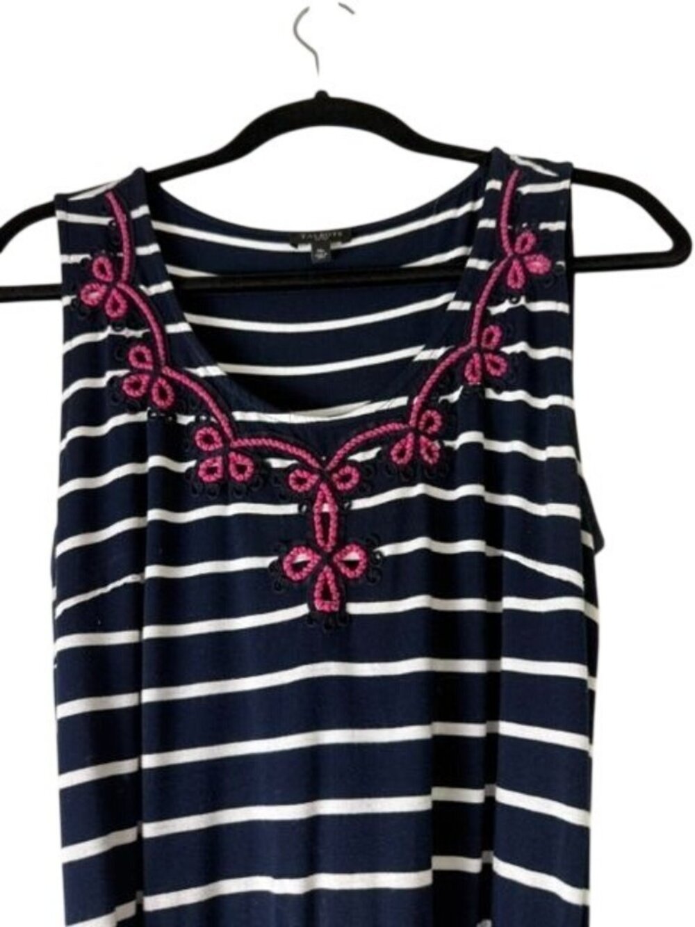 Striped Maxi Dress Pink Embroidery Sleeveless Tie Waist And Side Slits Talbots - Picture 5 of 7